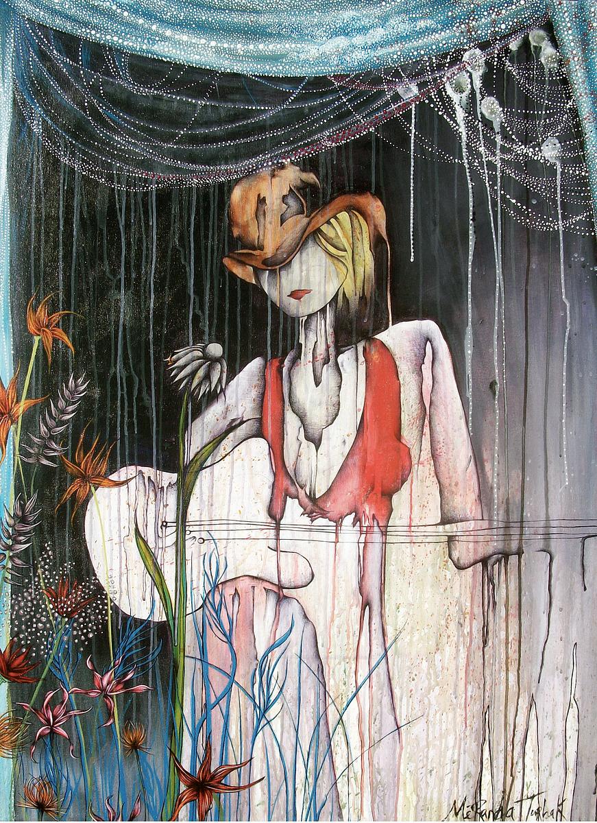 expressionist painting, surreal painting, woman with guitar, Lucinda Williams