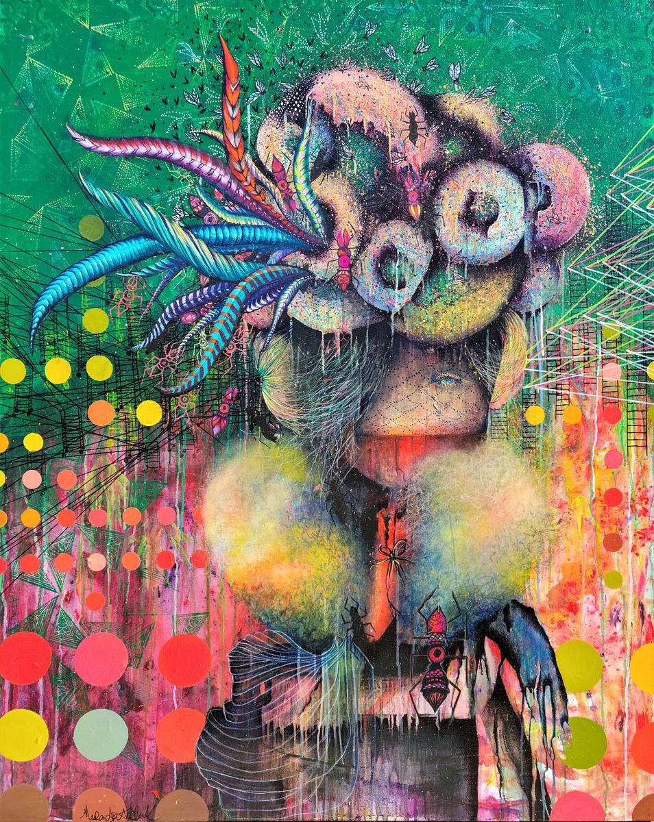 Modern Painting of Donut Woman and Ants