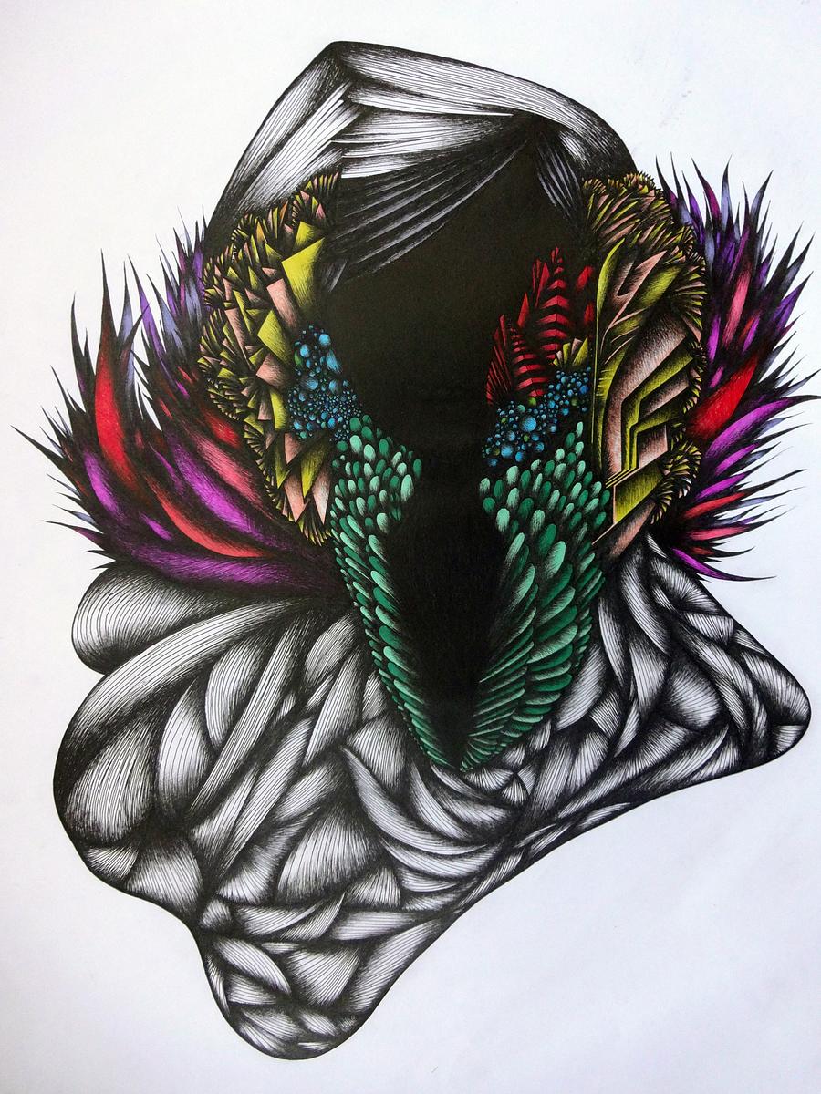 Geometric Art, Modern Art, Portrait, Feminist Art, Bright Feathers, Surrealism, Home Decor, Contemporary Room, Wall Hanging, pink, green